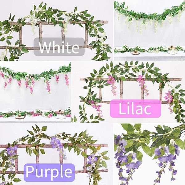 Flores decorativas JFBL 4 PCs Flor Garland Wisteria Artificial Fake Vine Silk Ivy Plants para casamento