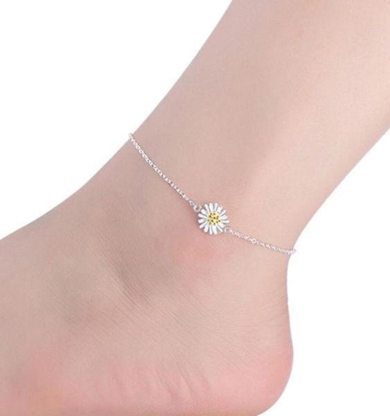 JL014 Luxus Silberkette Kocher Daisy gelbe Blumen -Knöchelarmbänder süßer Kette Fuß Schmuck für Frauen82297282468739
