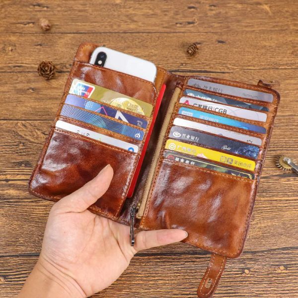 Brieftaschen echter Leder Brieftet Männer hohe Kapazität Männlich lang Geldbeutel BIFOLD -Geldbörse Telefontasche Multicard Ticket Clip Card Hold neu