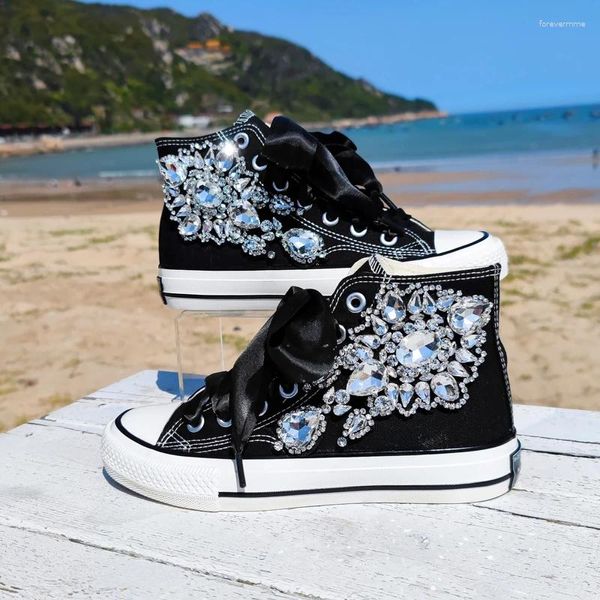 Scarpe casual da donna in tela ad alto livello di tela per le donne Big Big Diamonds Student Pretty Fairy Sneakers 43 44