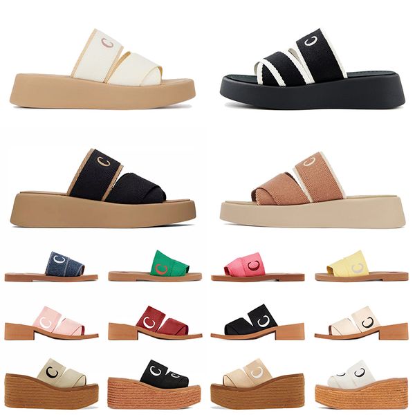 Luxury Designer Platform Chloe Sandals Womens Woody Mule Sliders Mila Slippers Flat Wedge Espadrille Denim Linen Pink【code ：L】Slides Lady Low Heels