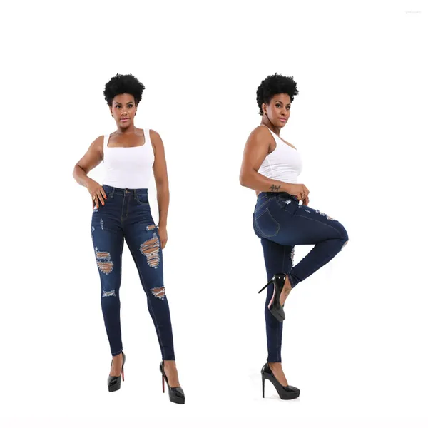 Frauen Jeans Style Leopardenmuster gerissener Hüftlift dünne Taillenkolbenmodik modisch