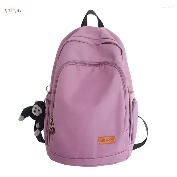 Backpack White Multi Pocket Women Women Solid Teenage Girl Student Book Bag Moda Moda Feminina Escola Bolsa Rucks Mack