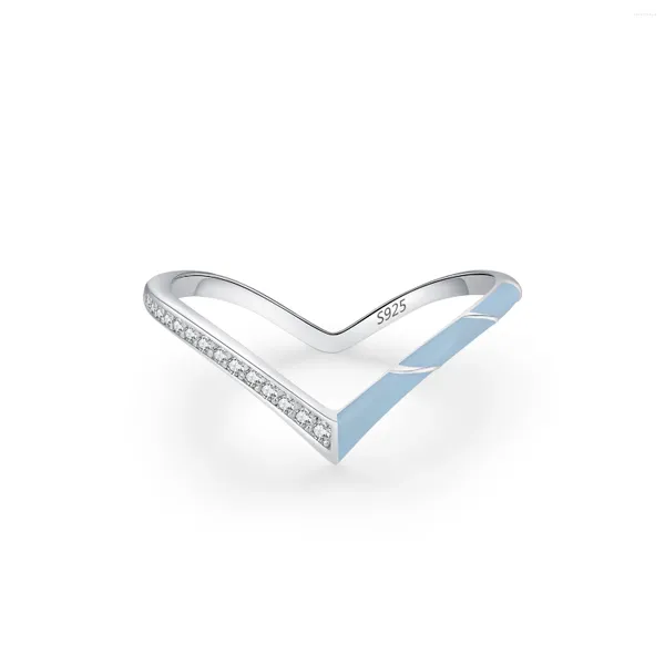 Clusterringe S925 Sterling Silber Letter V-förmiger blauer Diamantring für Frauen mit europäischer und amerikanischer grenzüberschreitender Persönlichkeit