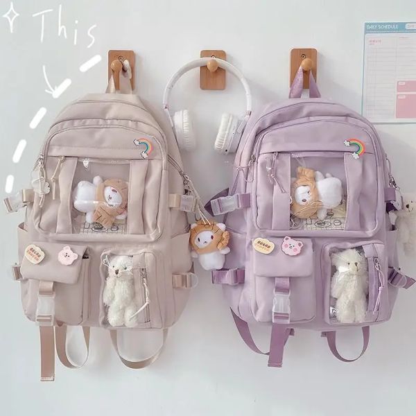 Bags Teenage Girls School Backpack Capacità di qualità del liceo Nuovo kawaii carino zaino caramella puro colore solido semplice viaggio sportivo