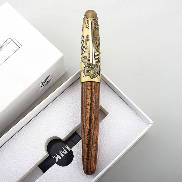 Pens Jinhao 9056 Holzbrunnen Stift f/m Nib Tiger Carving Cap mit einem Konverter -Tinten -Schreibgeschenkel -Schreibbürbietschule stationär