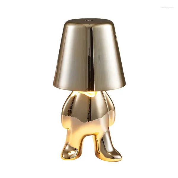 Lampade da tavolo pensatore Little Golden Man Lampada camera da letto Ricarica Night Light Italian Ins Ornament Decorative Ornament