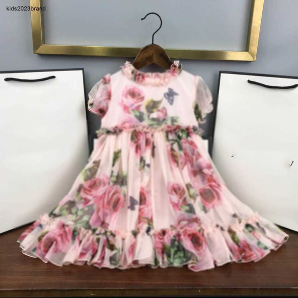 Padrão de flores de saia de bebê nova impressa em todo o vestido de princesa tamanho 90-160 cm roupas de grife infantil de verão