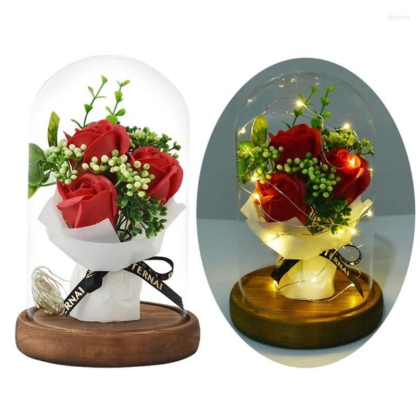 Dekorative Blumen LED SOAP ROSE BOUMET IN GLASSEN DOME Künstliche Nachtlampe Hochzeit Blume Valentinstag Geschenke Mütter Tag