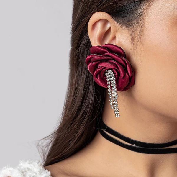 Brincos Dangle Ingesight.z Vinho Elegante Vermelho Big Flower Long Strassping Drop para mulheres Vintage Exageroud Wedding Party Brincho