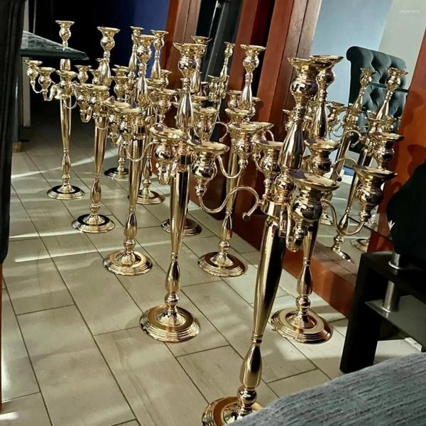 Decoração de festas 10pcs (60 cm a 100 cm) Decorações de casamento Gold Metal Candelabra 5 Arms Velas Central