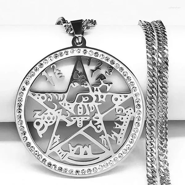 Kolye Kolyeler Büyücül Kristal Pentagram Tetragrammaton Kolye Kadın Erkekler Paslanmaz Çelik Wicca Pentacle Talisman Musluk Mücevher Mücevherat