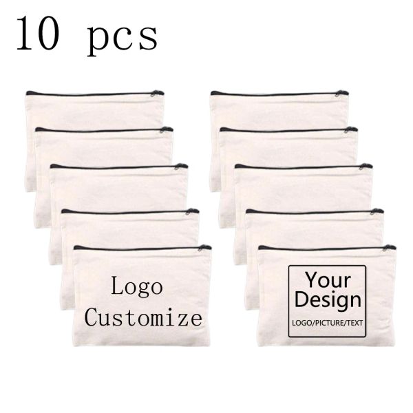 Fälle 10pcs benutzerdefinierte Name Kosmetikbeutel Frauen Neurer Make -up -Tasche weiße Reißverschlussbeutel Reisen Toiletten Make -up Organizer Student Student Pencil Tasche