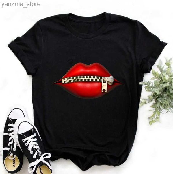 T-shirt feminina Mulheres Harajuku Tops Tops de verão gráficos TS Mulheres lábios Kawaii Camiseta Roupa Girl Mouse camiseta Drop Shipping Y240420