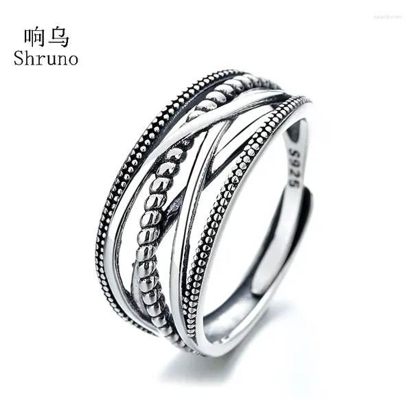 Clusterringe Shruno Vintage 925 Sterling Silber Ring Frauen offen verstellbare Wendungen Kreuzwickelgeometrie