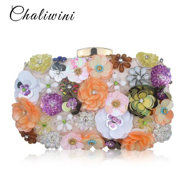 Taschen Blumen weiße Farbe handgefertigter Stoff für Frauen Abendbeutel Luxus Hochzeit Braut Clutch Bag Perlen Party Handtasche Mini -Geldbörsen Brieftasche