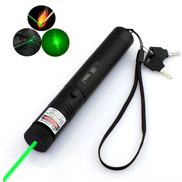 Escopos caçando 8000m 5mW Green Laser Sight 301 Ponteiro alto poderoso foco ajustável lazer lasers vermelhos partida de queima de caneta (sem bateria)