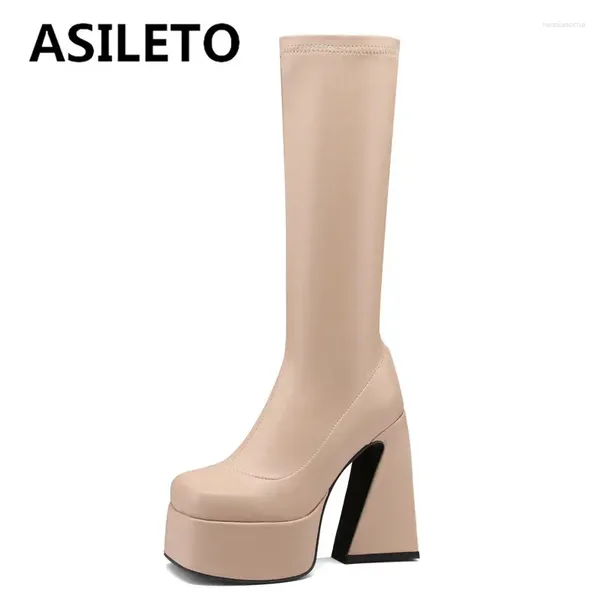 Boots Asileto Women Stent Square Toe Strange High Heels 14 см. Платформа на платформу на большом размере 41 42 43 Сексуальные вечеринки Lady Booties