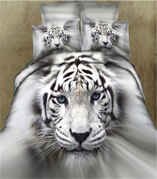 3D Branco Tigre Bedding Sets Cama de capa de edredão em uma lençol de bolsa colcha de colcha de linho size linear size duplo completo 4pcs282y1435295
