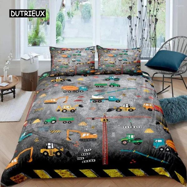 Set di biancheria da letto Escocatrice Copertina del piumone set Microfibra Tractor Truck Comportatore Twin Construction Vehicle Cartoon per ragazzi Adolescenti