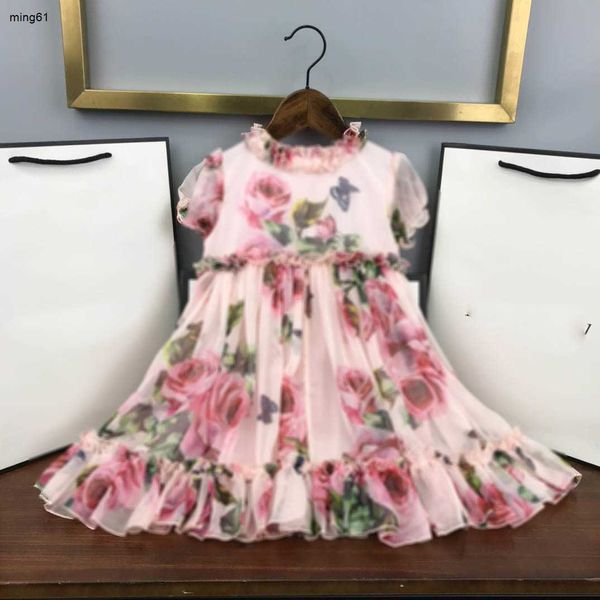 Brand Baby Skirt Flower Padrão de flor impresso por todo o vestido de princesa tamanho 90-160 cm roupas de grife infantil de verão