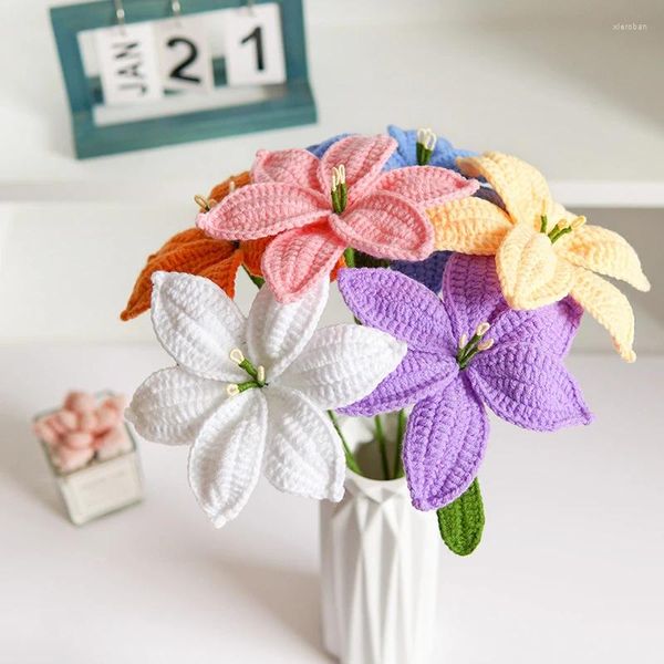 Fiori decorativi creativi lana fatta a mano all'uncinetto di latte di cotone giglio decorazione fiore simulazione bouquet regalo blu rosa giallo viola bianco