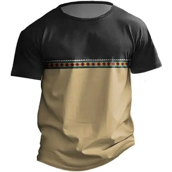 Vintage T -Shirt für Männer gestreiftes gedrucktes Patchwork Pullover Sommer Schnell trockener Herren Kleidung einfache übergroße T -Shirts 240416