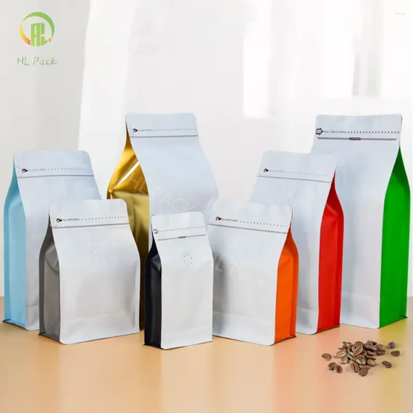 Sacos de armazenamento 25pcs 250g 500g 1kgflat Bottom Coffee com zíper de válvulas embalagens foscas malhas brancas coloridas bolsa de bloco