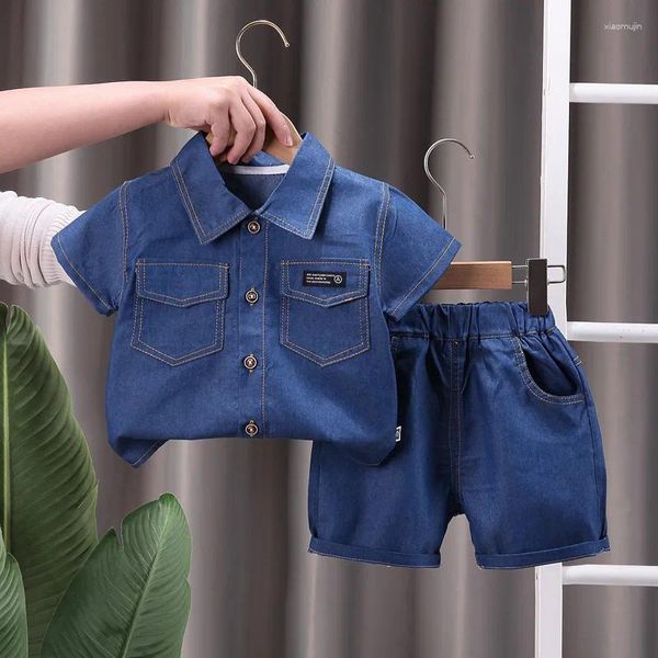 Set di abbigliamento Summer Baby Boys vestiti per bambini in denim top a maniche corta cortometraggi set da cartone animato outfit outfit tracce