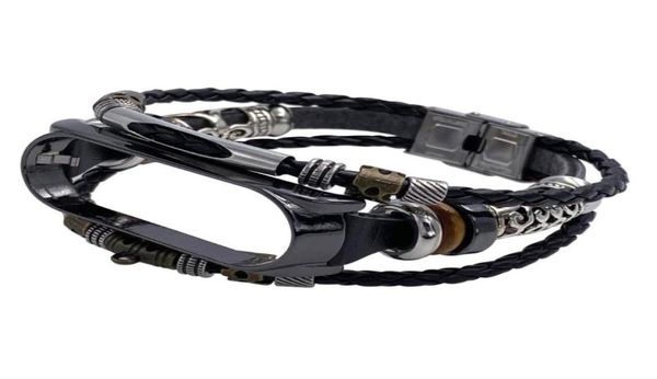 Watch Bands für Mi Band 45 Armband Retro Echtes Leder Armband Gurt Accessoire Metal Case Watchband MIBAND3905266