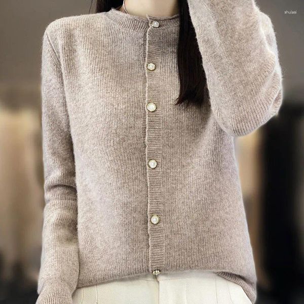 Женские трикотаж DJZDSM Women Merino Wool Top Top Classic Classicneck Cardigan Fashion Fashion All-Match Sweater 2024 Модель