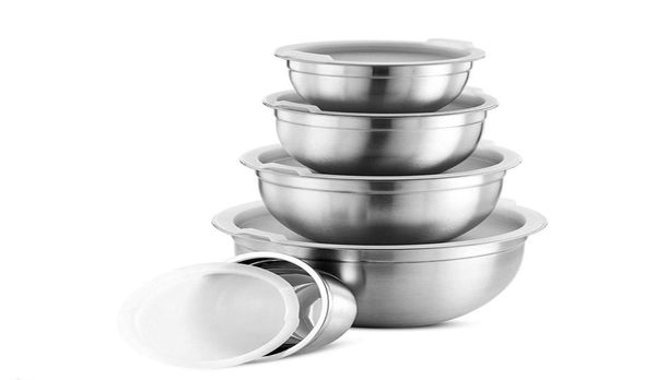 Edelstahl -Salatschalen mit Deckel Antiscald Food Mixing Bowl DIY Kuchen Bread Mixer Küche Utensilien Kochwerkzeuge T2005234252660