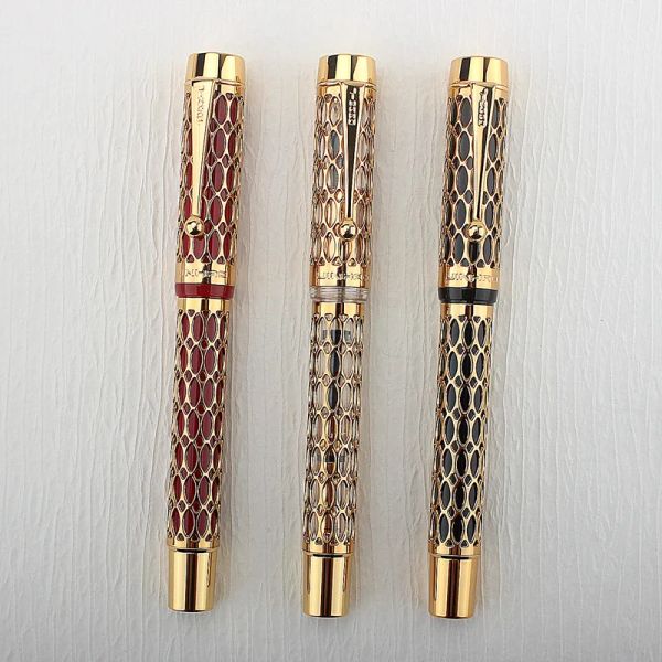 Pens Jinhao Yeni 100 Çeşme Kalemi Hollow Out 18kgp Altın Kaplama M Nib Reçine Mürekkep Kalemi İş Ofisi Hediye Kalemi