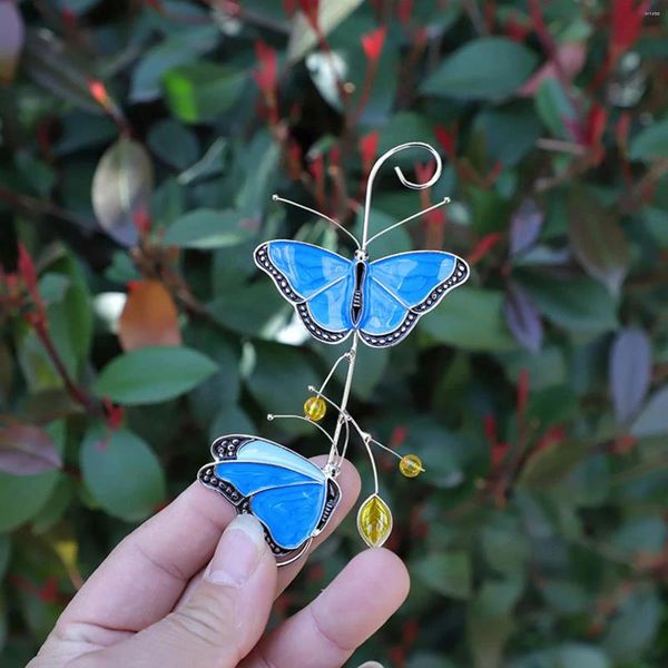 Estatuetas decorativas vitrais de vidro azul de borboleta decoração