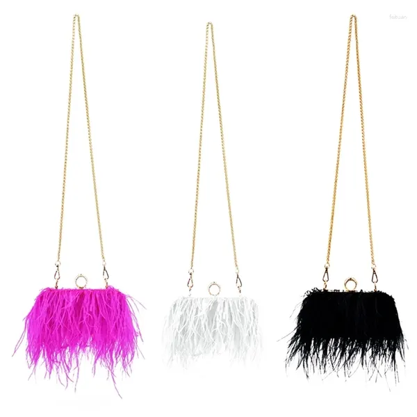 Abendtaschen 2024 Frauenkettenumhängetasche Clutch All-Matching Ostrich Feather Handtaschen Hochzeitsbody Crossbody