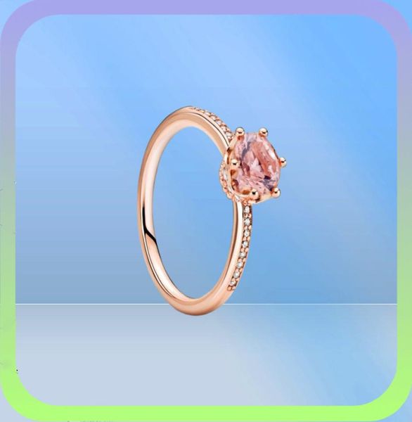 Novo anel de ouro rosa de 18k Red Diamond Sparkling Crown Solitaire Rings para 925 Silver com caixa de varejo original Conjuntos 9427816
