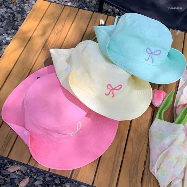Berets süßer rosa Bogenschale Hut für Frauen Big Bim Western Cowboy Fischer Sommer Schnell trocknen Camping-Fischereikappe im Freien