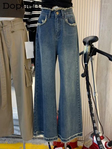 Женские джинсы 2024 Раннее весна лето в корейском стиле с высокой талией Женские ретро -ретро -бури