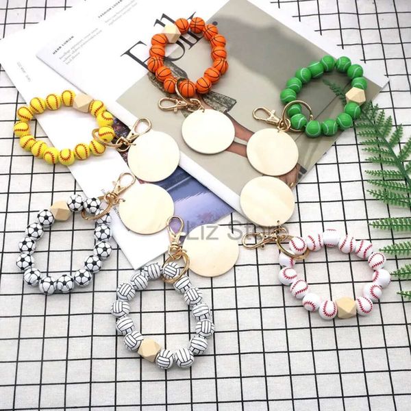 Baseball 6 Gunst Perlen Styles Party Basketball Keychain Volleyball Fußball Holzperlen Armband Schlüsselkette Th0760 Th070