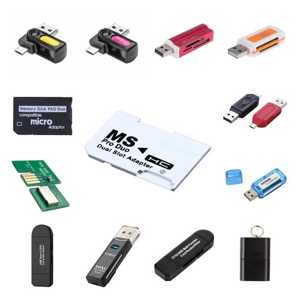 Schede Adattatore di memoria Adattatore Micro SD TF Flash Scheda a Memory Stick MS Pro Duo per scheda PSP Dual 2 slot Adapter White