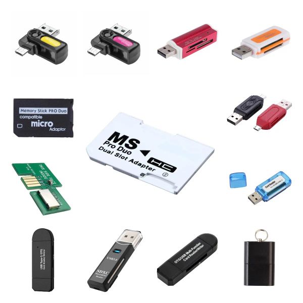 Cartões Adaptador de cartão de memória Micro sd tf flash cartão para memória stick stick ms pro duo para plact psp dual 2 adaptador slot white