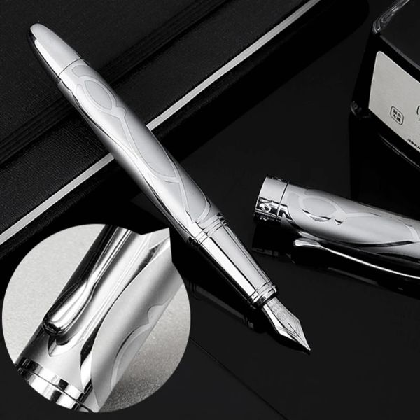 Canetas 1pc Hongdian 5010 Silver Metal Fountain Pen EF/F Iridium Penor de alívio requintado requintado Penário de tinta de presente requintado para escritório de negócios