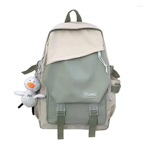 Backpack 2024 Student School Bag College Laptop Leisure Light Fashion Travel Rucksack Green Green White Unissex Versão