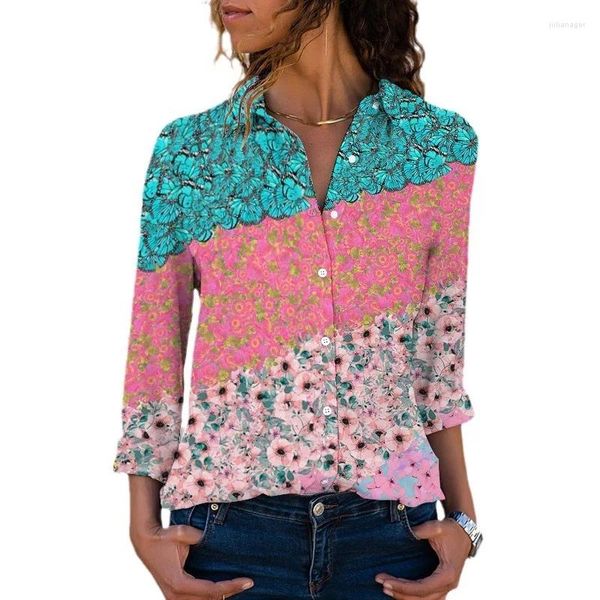 Camicie da donna 2024 europea e americana Fashion 3D Flower Flower Top Temperament a maniche lunghe per le donne