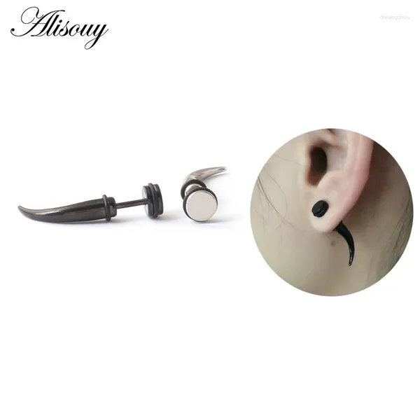 Brincos de garanhão de aço exclusivo de aço preto horn spike dica Mulheres homens ouvidos 2pcs