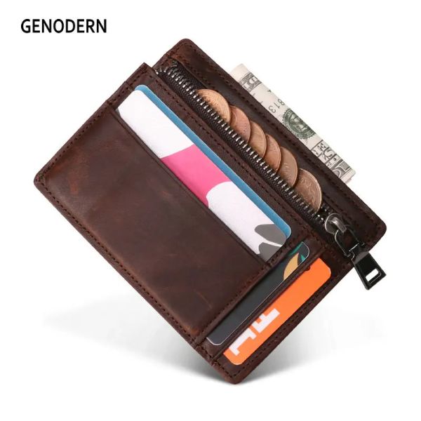 Titulares Genodern New Slim Card Titular com bolso com zíper Pocket Small Wallet for Men mini bolsa para carteira de cartão funcional masculino