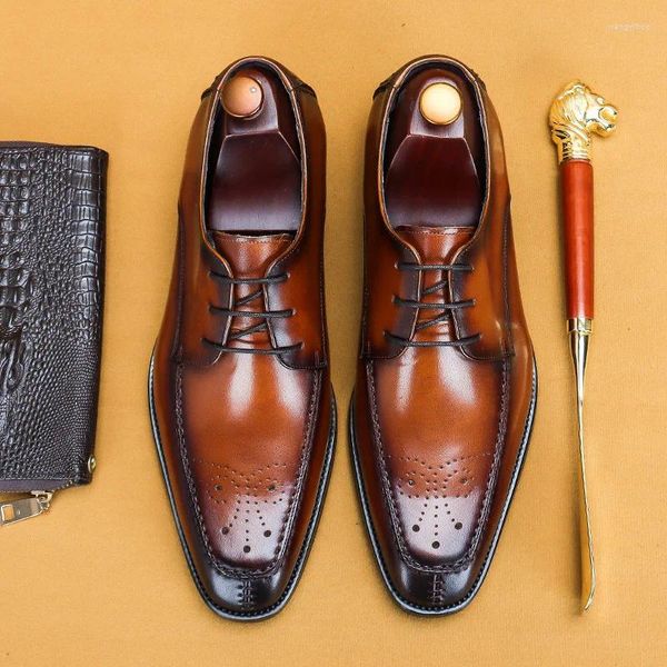 Scarpe vestiti autentica in pelle Oxford per uomini di alta qualità caffè nero Elegante Office Business Square Head Abito formale