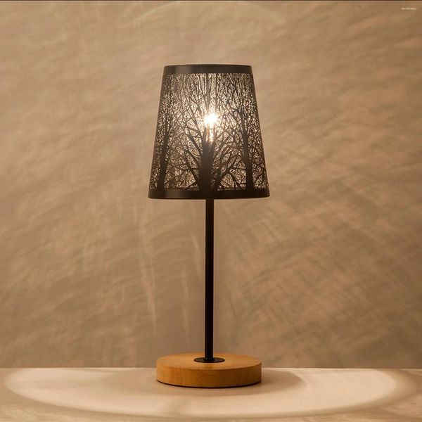 Lâmpadas de mesa Lâmpada ouxean Black Modern Hollowed Metal Lampshade com Base Base Base Decoração da sala de estar E14 sem lâmpada