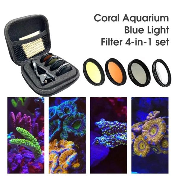 Riscaldamento Aquarium Coral Lens Fish Taster Telefono Filtro lente 6 in 1 Filtro per lenti giallo Macro Coral Reef Fotografia Acquario