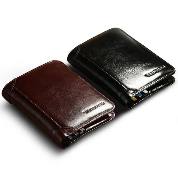 Wallets Manbang Brand Popular Luxury Men's Wallet Original Couro genuíno de primeira camada Purse de couro de três dobras Casual Casual Business Classic